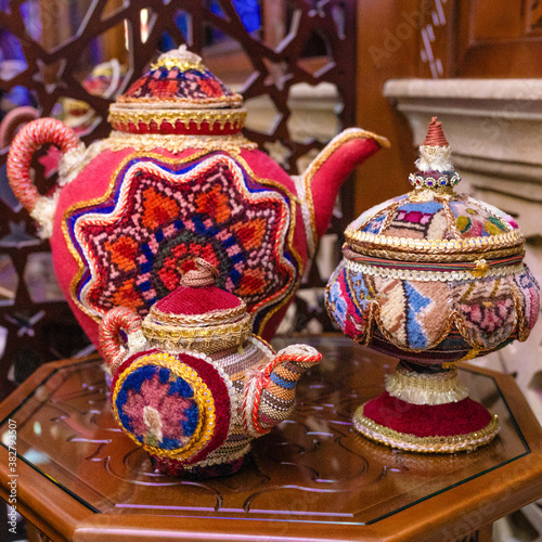 Arabic old style patterned teapot close up