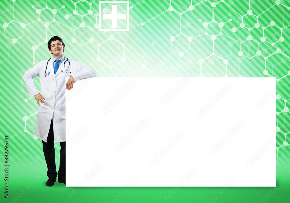 Doctor with banner Doctor with banner