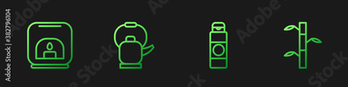 Set line Cream or lotion cosmetic tube, Aroma lamp, Kettle with handle and Bamboo stems leaves. Gradient color icons. Vector.