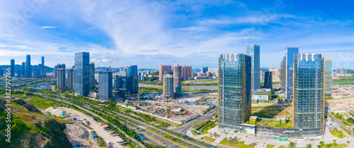 Aerial view of Hengqin Free Trade Zone  Zhuhai City  Guangdong Province  China