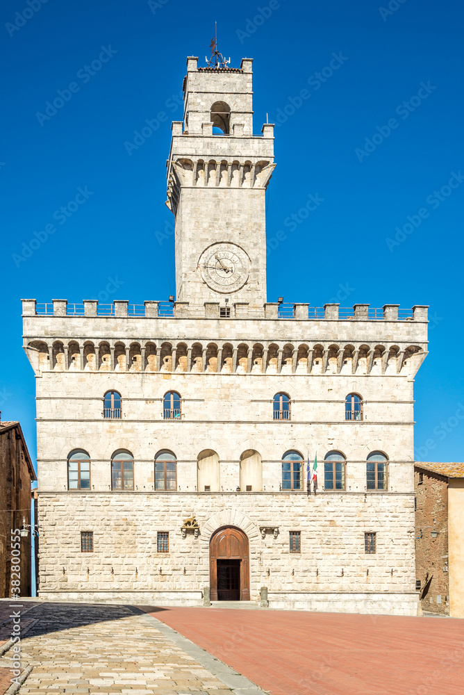 View a t the building of Town hall in Montepulciano, Italy