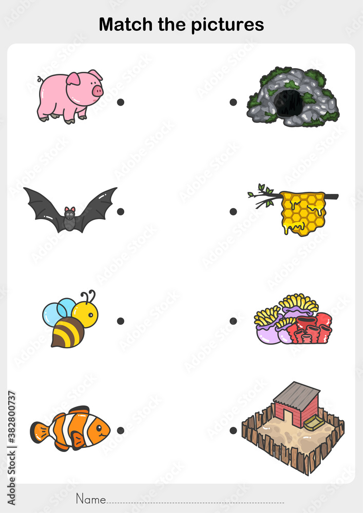 match the pictures of Animal and Their Homes. - Flashcards for education.  Stock Vector | Adobe Stock