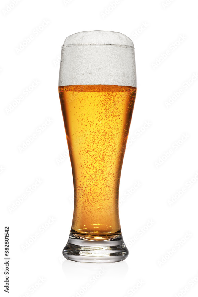 Glass of light yellow beer isolated on white. Glass of light yellow beer isolated on white.