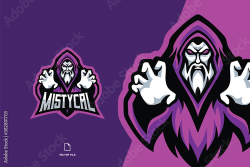 purple wizard mascot sport logo template