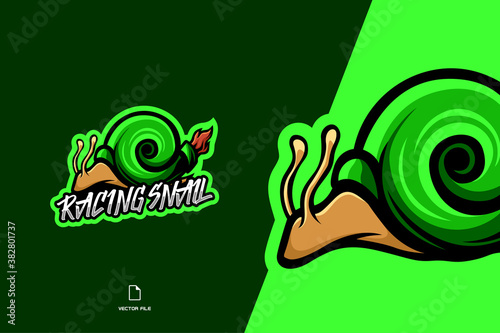 green racing snail mascot esport logo template character game