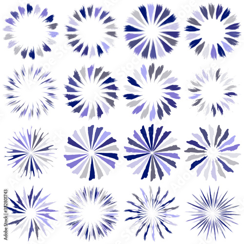 Radial element with grungy, grunge radiating lines. Burst, starburst, sunburst with grungy spokes