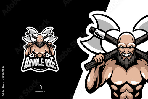 strong man with axe mascot logo character illustration