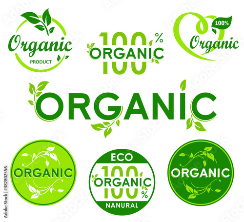 Organic Eco Vector Icon Set. Ecology Bio flat sign. Green leaf. Vector illustration