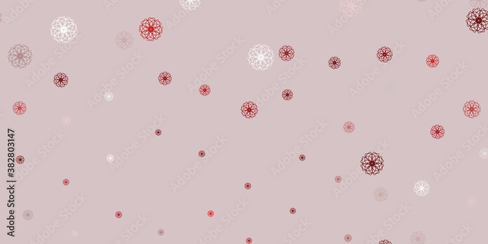 Light red vector doodle background with flowers.