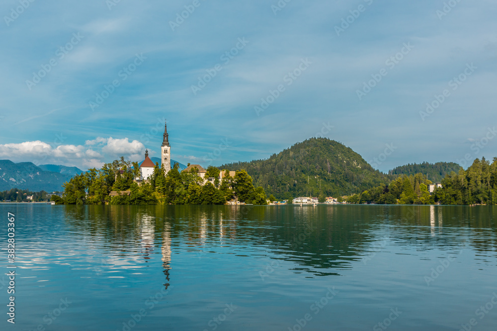 The Bled lake in Slovenia, summer time. The Bled lake in Slovenia, summer time.