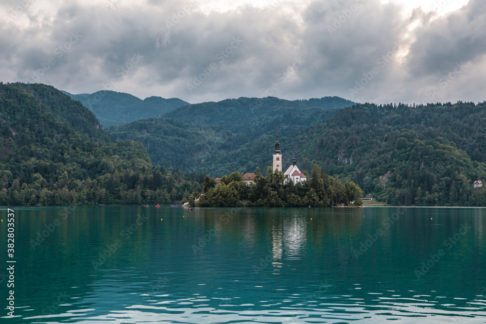 The Bled lake in Slovenia, summer time. The Bled lake in Slovenia, summer time.