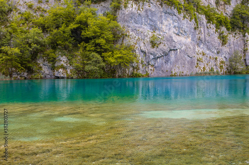 The beautiful turquoise color lake in Plitvice Lakes National Park, in Croatia, summer time.