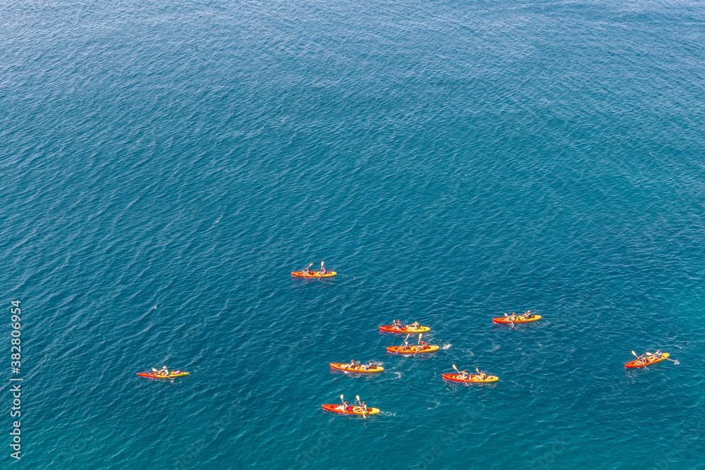 A bunch of kayaks at the coast of Dubrovnik, Croatia.