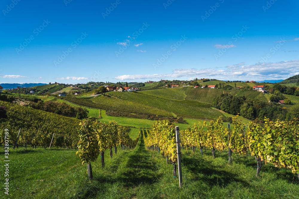 View from famous south styrian wine street. Ratsch, Austria tourism.