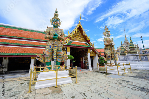  Giant guardian statues at Wat Phra Kaew, the temple of the emerald Buddha, Bangkok, Thailand.