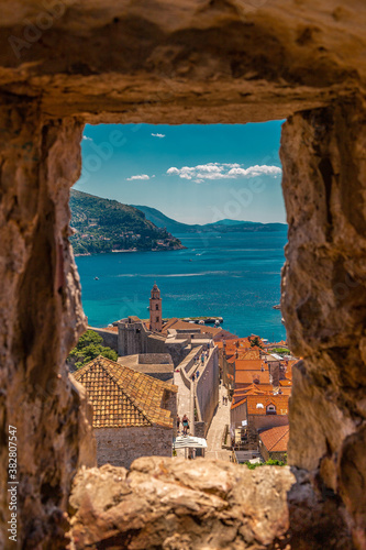 The reinassance architectures in Dubrovnik, Croatia, view from a stone window in the ancient city wall. photo