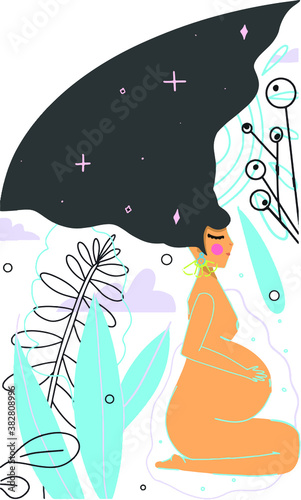 vector image of a pregnant girl surrounded by flowers