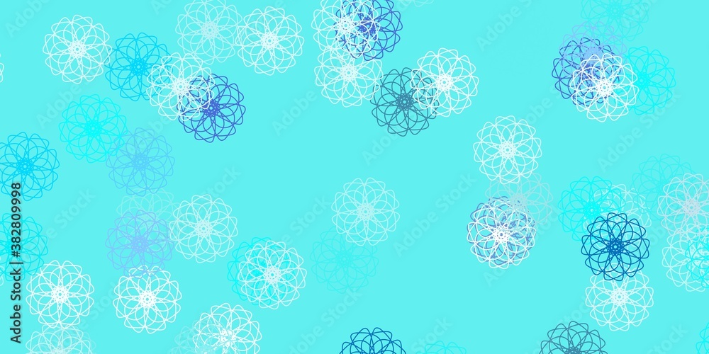 Light pink, blue vector doodle texture with flowers.