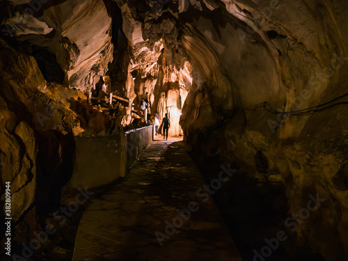 Vangvieng/lao-10 Dec 2017:Unacquainted Tourist in Tham Chang cave Vangvieng City Laos.Vangvieng City The famous holiday destination town in Lao.