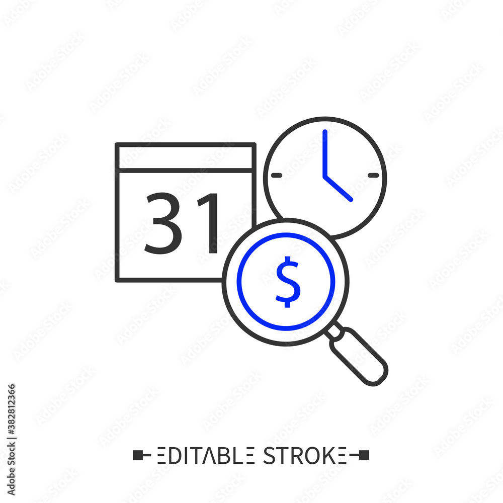 Cost analysis line icon. Estimation of cost, timing and profitability. Financial control. Information intelligent technologies, programming. Financial calendar. Editable vector illustration Cost analysis line icon. Estimation of cost, timing and profitability. Financial control. Information intelligent technologies, programming. Financial calendar. Editable vector illustration
