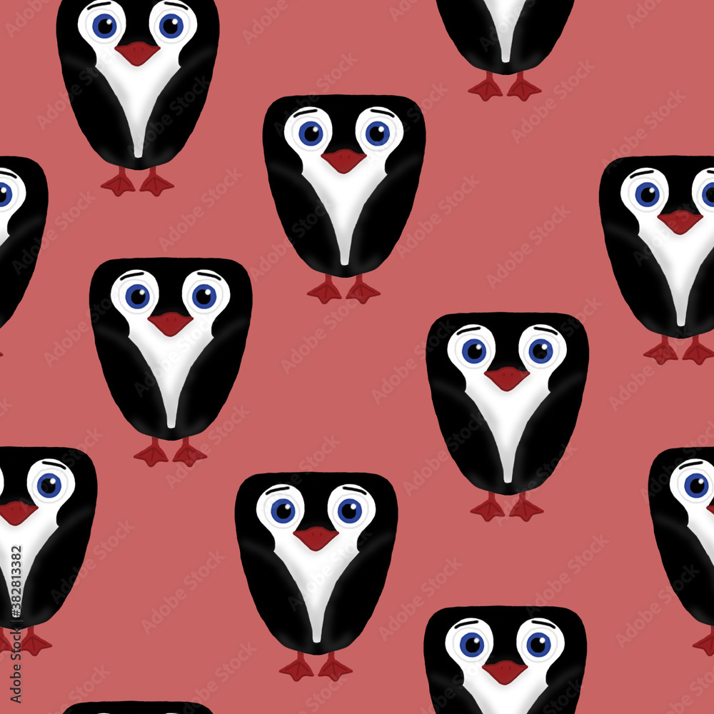Fototapeta premium seamless pattern with cute penguins on a pink background