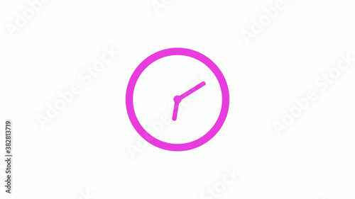 New pink color circle 12 hours clock icon on white background, Pink clock icon without trick