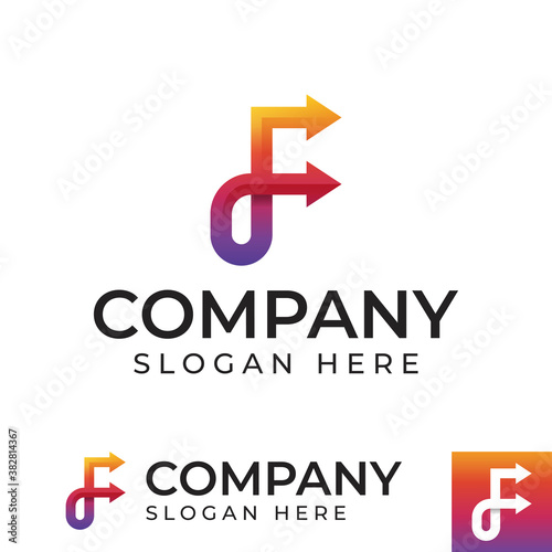 letter F with arrow can you used to logistic delivery, brand identity, company