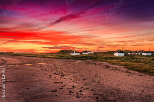 Traditional Tiree Houses after Sunset