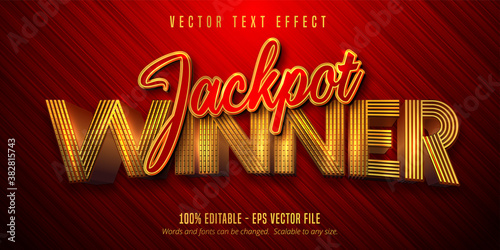 Jackpot winner text, shiny golden and red color style editable text effect