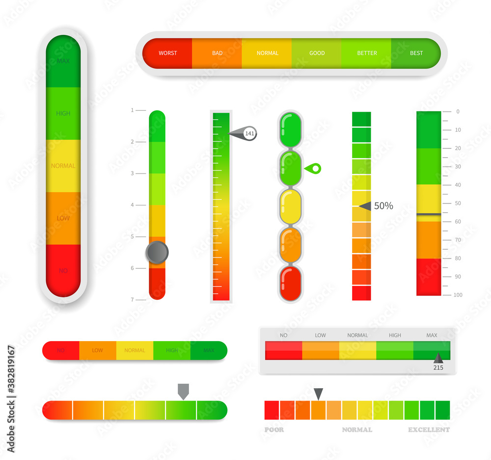 Color level indicator with percentage units. Vector illustartion vector