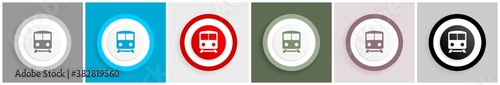 Railway, train, subway, transportation icon set, colorful flat design vector illustrations in 6 options for web design and mobile applications