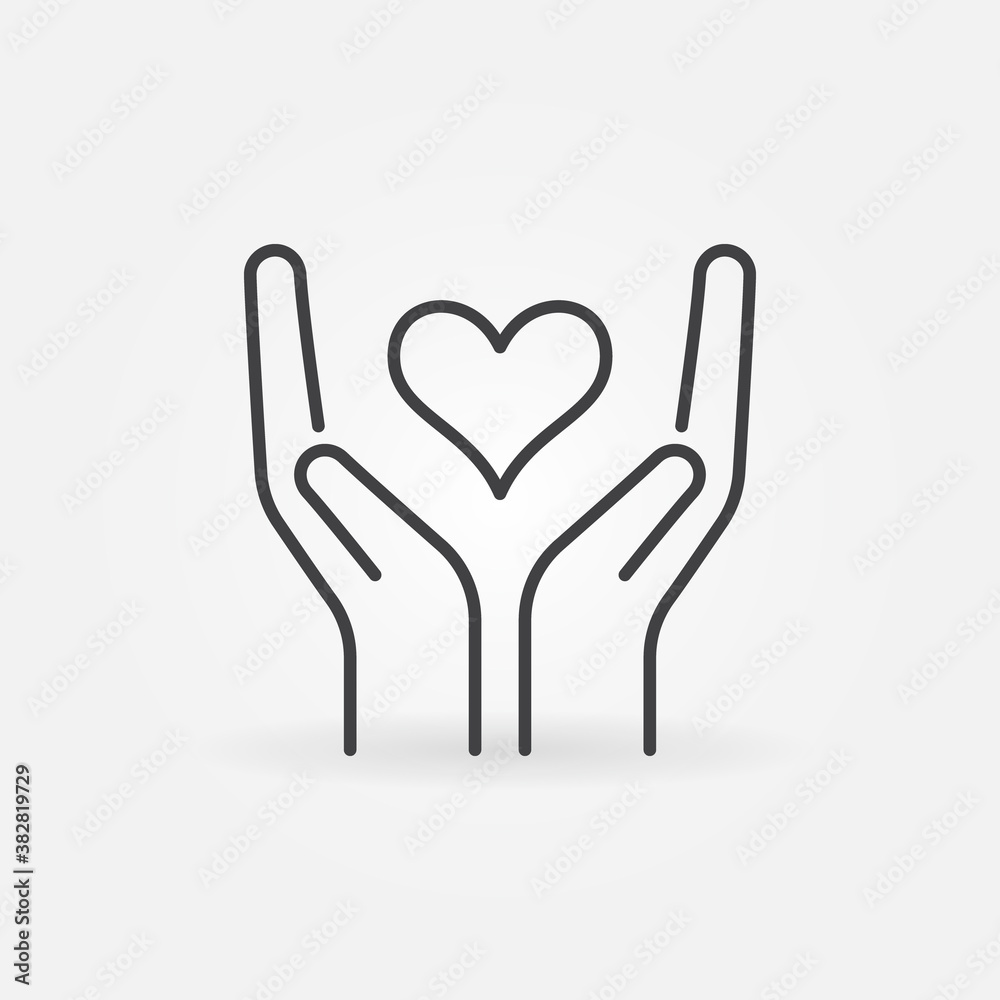 Heart inside Hands linear icon. Charity and Donation vector concept outline symbol or logo element Heart inside Hands linear icon. Charity and Donation vector concept outline symbol or logo element