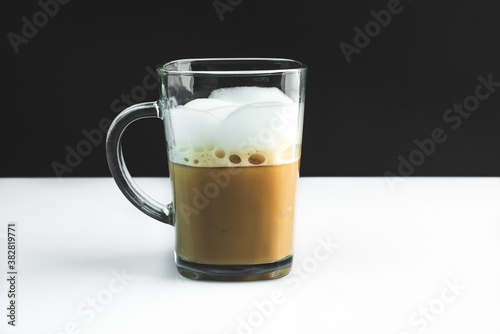 coffee in a glass on a black white background