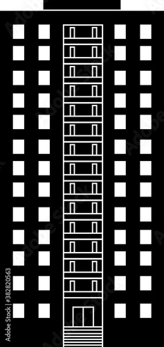 Silhouette of multi-apartment multi-storey residential building isolated on white background