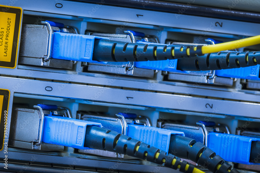 Obraz premium Optical Line Unit with Fiber Optical Network Cables