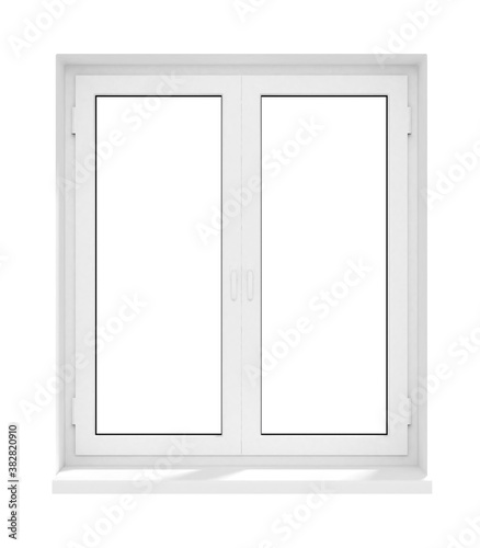 New closed plastic glass window frame isolated on the white background model. 3d illustration.