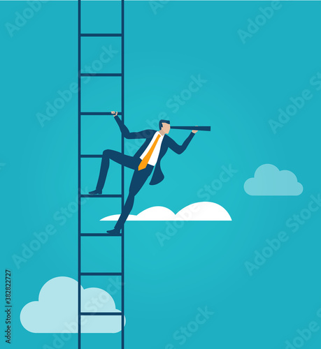 Successful businessman climbs up the ladder. achievement, control, power, winner concept illustration