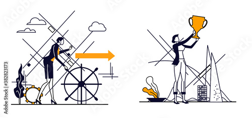 Business people in action illustration set. 