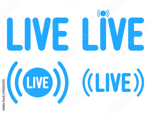 Set of blue live streaming icons. Broadcast symbols. Social media live video