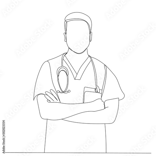 vector, isolated, one continuous line drawing of a doctor