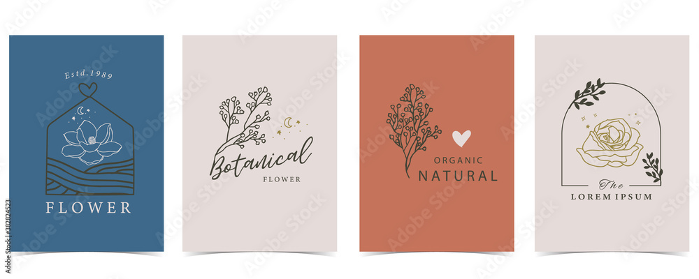 Collection of flower background set with lavender,magnolia,rose vector illustration for invitation,postcard and poster