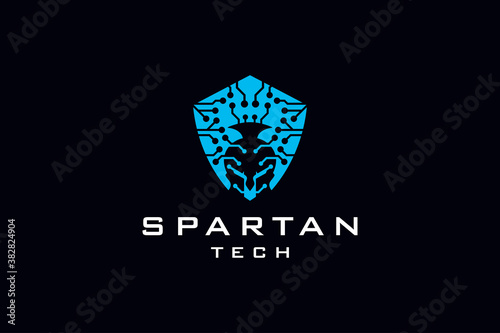 Spartan logo and shield technology design vector