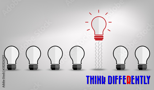 Group of paper light bulb.Paper  it  direction and one jump out from the crowd different way on background.Unique,out standing.Vector concept inspiration and think different concept.