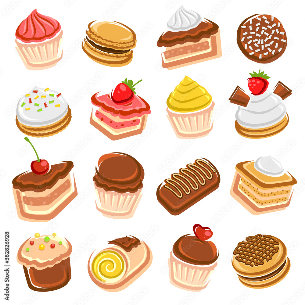 Cake set. Collection icon cake. Vector Cake set. Collection icon cake. Vector