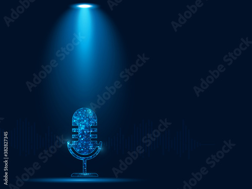 vector abstract icon microphone on digital sound wave on dark blue color background.voice recognition concept .