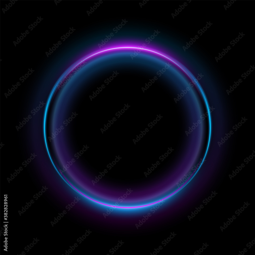 Abstract Neon Circles Banner. Blank 3d Light With Shining Neon Effect. Techno Frame With Glowing On Black Backdrop. Vector illustration. Abstract Neon Circles Banner. Blank 3d Light With Shining Neon Effect. Techno Frame With Glowing On Black Backdrop. Vector illustration.
