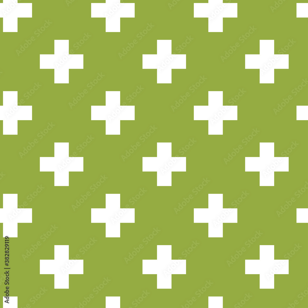 Cross, plus sign geometric seamlessly repeatable pattern, background, texture. Colorful, vivid, vibrant background illustration