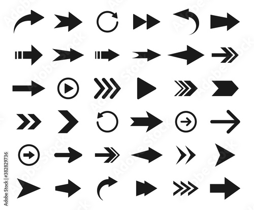 Arrows big black icon set. Collection of arrows for web design, interface, mobile applications. Arrow icon. Modern simple arrows.