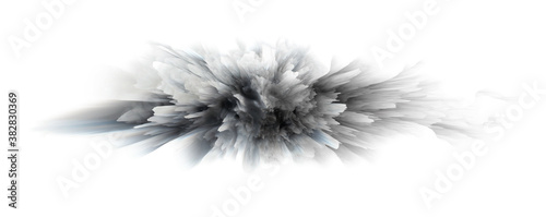 Digital 3D Illustration. Black and white Color smoke blot splash. Abstract horizontal background.