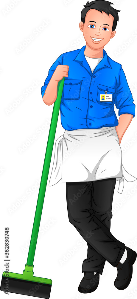 cleaning worker posing and holding cleaning tool cleaning worker posing and holding cleaning tool